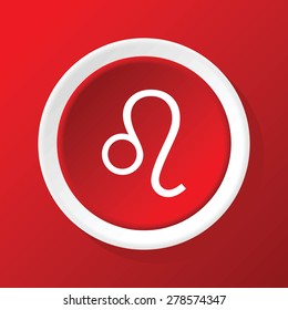 Round white icon with zodiac symbol leo, on red background