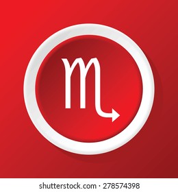 Round white icon with zodiac symbol  scorpio, on red background