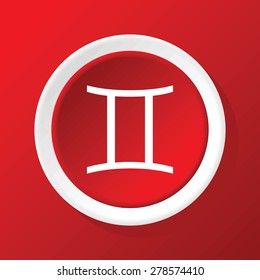 Round white icon with zodiac symbol gemini, on red background