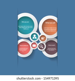 Round white infographic elements with various icons suitable for infographics, web layout, presentations, etc.