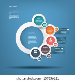 Round white infographic elements with various icons suitable for infographics, web layout, presentations, etc.