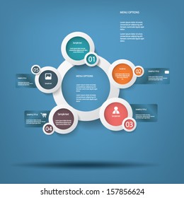 Round white infographic elements with various icons suitable for infographics, web layout, presentations, etc.