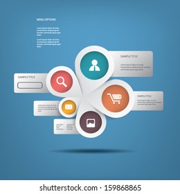 Round white infographics connected in middle suitable for business infographics, website development, business presentations, etc. eps10 vector