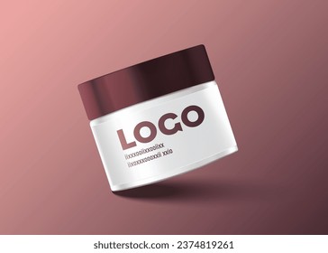 Round white matte plastic jar with lid for cosmetics - body cream, butter, scrub, bath salt, gel, skin care, powder. Realistic packaging mockup template. Front
