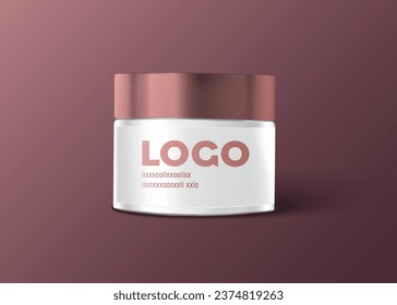 Round white matte plastic jar with lid for cosmetics - body cream, butter, scrub, bath salt, gel, skin care, powder. Realistic packaging mockup template. Front