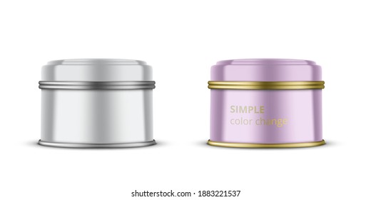 Round White Metallic Tin Round Box For Tea, Coffee Or Candy. EPS10 Vector