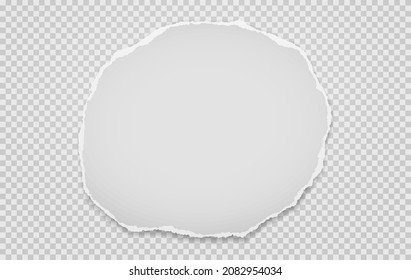 Round white paper with torn adges and soft shadow is on grey squared background for text. Vector illustration