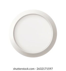Round white photo frame on light bd. Festive Christmas luxury light bulb, garland shine and glow. Decorated picture mock up, ramadan shine bright star sting. Holiday post template, magic fairy gallery