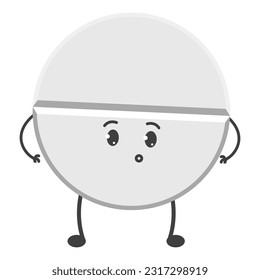 Round white pill character vector isolated. Illustration of a medical mascot, cute and funny smiling pill. Concept of medicine and healthcare, ill treatment.