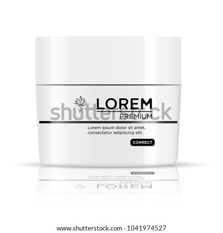 Round white plastic jar with white lid for cosmetics - body cream, 
butter, scrub, bath salt, cream, gel, skin care, powder. Realistic packaging mockup template. 
