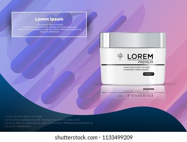 Round white plastic jar with silver lid for cosmetics - body cream, 
butter, scrub, 
cream, skin care, powder. Realistic packaging mockup template. 
Isolated on abstract background. EPS 10.