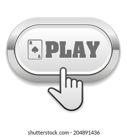 Round White Play Button With Cursor On White Background