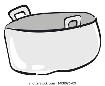  A round white saucepan with two handles, vector, color drawing or illustration. 