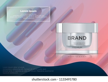 Round white set, plastic jar with  metal lid for cosmetics - body cream, 
butter, bath salt, gel, skin care, powder. Realistic packaging mockup template. 
Isolated on abstract background. EPS 10.
