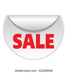 Round white sticker for sale. Vector illustration.