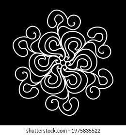 Round white symmetrical linear pattern on black background