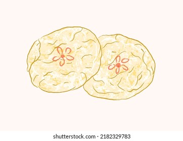 Round white Taiwanese moon cake with flower graphic decoration in flat vector illustration