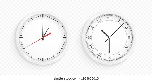 Reloj redondo de pared blanca de oficina, fondo blanco, vectorial eps10 ilustración