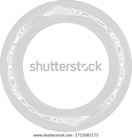 Round white wood frame. Tree circular grain texture. Dense lines pattern. Border for the mirror. Vector background 