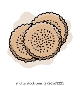 Ilustración vectorial redonda de galletas de grano entero. Gráfico de galletas de bocadillos saludables para panadería y diseño de alimentos