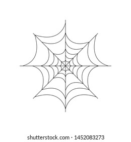 Round whole spider web isolated on white background. Halloween spiderweb element. Cobweb line style. Vector illustration for any design.