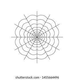 Round whole spider web isolated on white background. Halloween spiderweb element. Cobweb line style. Vector illustration for any design.