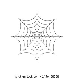 Round whole spider web isolated on white background. Halloween spiderweb element. Cobweb line style. Vector illustration for any design.