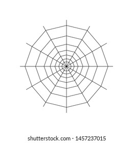 Round whole spider web isolated on white background. Halloween spiderweb element. Cobweb line style. Vector illustration for any design.