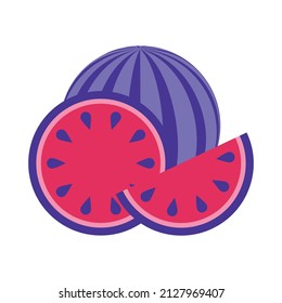 round whole watermelon with a slice. a slice of watermelon next to a whole watermelon. vector illustration, eps 10.