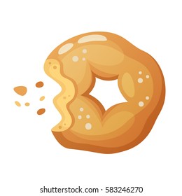 Round whole wheat donut with bite and crumbs. Isolated vector