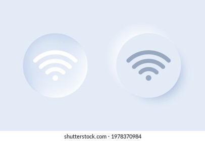 Round wifi buttons on and off in modern neumorphic trend style. UI, UX set for mobile app. Light mode. Sign for remote internet access. Graphic elements in skeuomorph design. Vector illustration