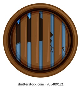 Ventana redonda con ilustración de vidrio rota