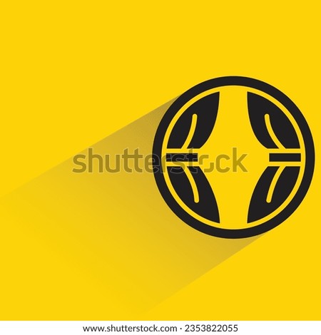 round window and curtain with shadow on yellow background