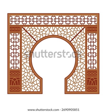 round window with decorative grille in the Chinese house is made in flat style and highlighted on white background. traditional Chinese window, detail of traditional Chinese house. stock vector EPS 10