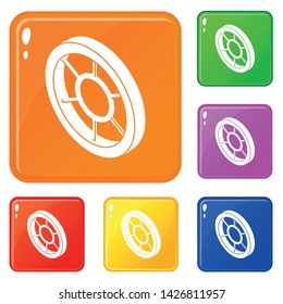 Round window frame icons set collection vector 6 color isolated on white background