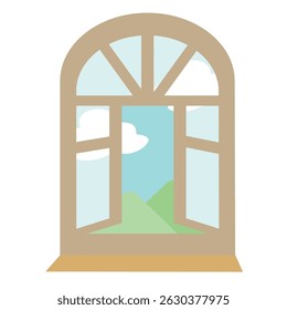 Round Window Slightly Open with Mountain View
