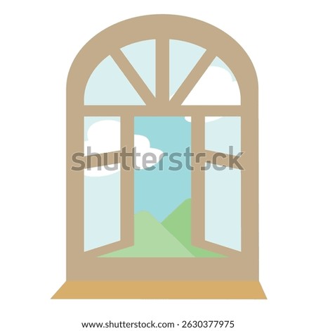 Round Window Slightly Open with Mountain View