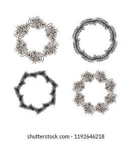 Round winter plants frame. Fir, pine tree branches Christmas wreath for decoration. Circle vector border. Vector isolated illustration.