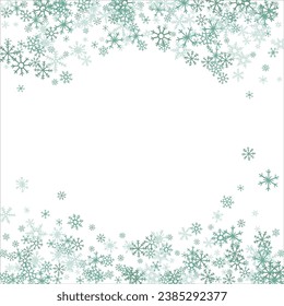 round winter snow frame with blue snowflakes on a white background. Festive Christmas banner, New Year card. Symbols of frosty winter. Vector illustration.
