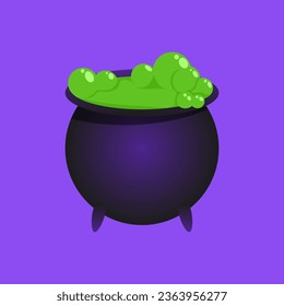 Round witch's cauldron with green potion