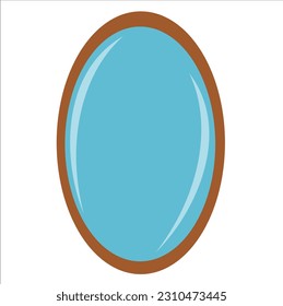 Round wood frame mirror, vector illustration on a white background