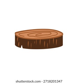 Round Wood Slice Illustration. Flat illustration of a round wood slice showing tree rings. Ideal for nature, ecology, woodworking, rustic design, and environmental themes.