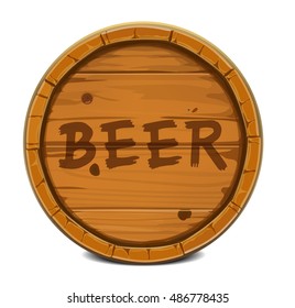 round wooden barrel of beer with text on a white background