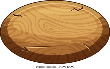 Round wooden board. Cartoon game menu button