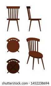 round wooden chair from different angles