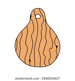 Round wooden chopping board, cooking or baking kitchen utensil design element, vector