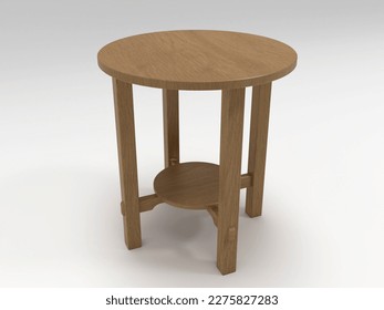 round wooden patio table rendered on a white background