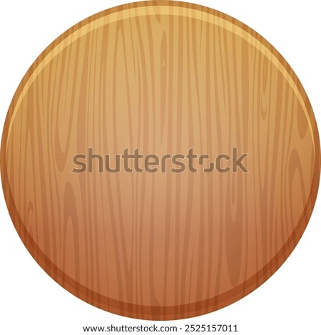 Round wooden plate. Blank button with realistic texture