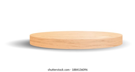 Round wooden podium or pedestal for showing product. Elegance luxury wood platform mockup. Stage showcase for cosmetic presentation or award ceremony. Empty product stand - Shutterstock ID 1884136096