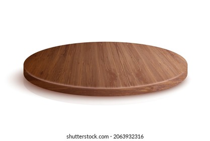 Round wooden podium or pedestal for showing product. Wooden beverage coaster isolated on white background. Realistic 3d vector.